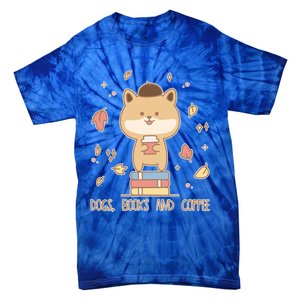 Cute Shiba Inu Dogs Books And Coffee Autumn Meaningful Gift Tie-Dye T-Shirt