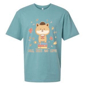 Cute Shiba Inu Dogs Books And Coffee Autumn Meaningful Gift Sueded Cloud Jersey T-Shirt