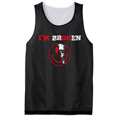 Confused Smile Im Broken Invisible Illness Im OK Broken Mesh Reversible Basketball Jersey Tank