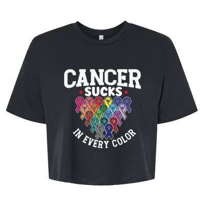 Cancer Sucks In Every Color Cancer Awareness Ribbons Warrior Gift Bella+Canvas Jersey Crop Tee