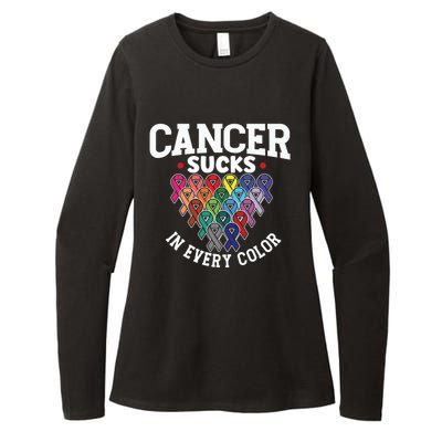 Cancer Sucks In Every Color Cancer Awareness Ribbons Warrior Gift Womens CVC Long Sleeve Shirt