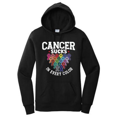 Cancer Sucks In Every Color Cancer Awareness Ribbons Warrior Gift Women's Pullover Hoodie