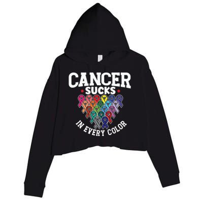 Cancer Sucks In Every Color Cancer Awareness Ribbons Warrior Gift Crop Fleece Hoodie