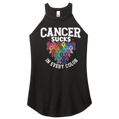 Cancer Sucks In Every Color Cancer Awareness Ribbons Warrior Gift Women’s Perfect Tri Rocker Tank