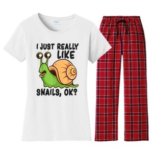 Cute Snail I Just Really Like Snails Ok Funny Snail Women's Flannel Pajama Set