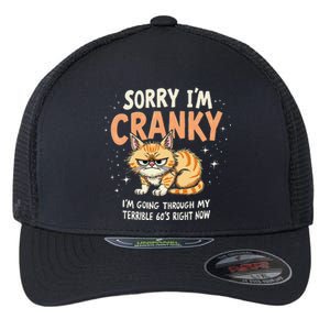 Cat Sorry IM Cranky IM Going Through My Terrible 60S Gift Flexfit Unipanel Trucker Cap