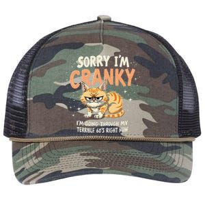 Cat Sorry IM Cranky IM Going Through My Terrible 60S Gift Retro Rope Trucker Hat Cap