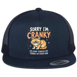 Cat Sorry IM Cranky IM Going Through My Terrible 60S Gift Flat Bill Trucker Hat