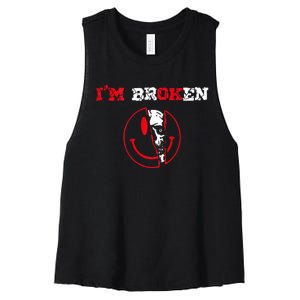 Confused Smile IM Broken Invisible Illness IM Ok Broken Women's Racerback Cropped Tank