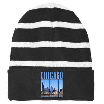 Chicago Skyline Illinois Vintage Pride Chicago Striped Beanie with Solid Band