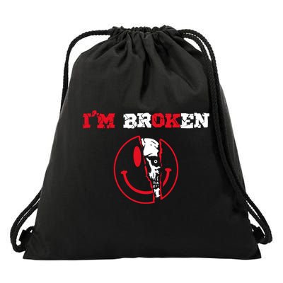 Confused Skull I'm Broken Invisible Illness I'm OK Broken Drawstring Bag