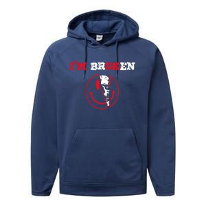 Confused Skull I'm Broken Invisible Illness I'm OK Broken Performance Fleece Hoodie