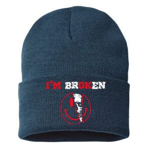 Confused Skull I'm Broken Invisible Illness I'm OK Broken Sustainable Knit Beanie