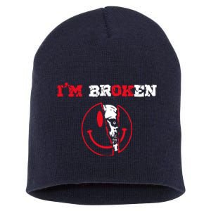 Confused Skull I'm Broken Invisible Illness I'm OK Broken Short Acrylic Beanie