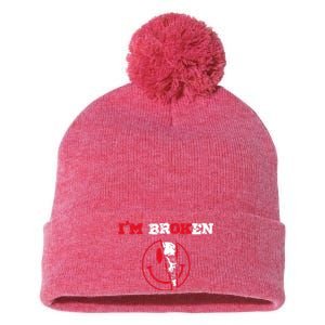 Confused Skull I'm Broken Invisible Illness I'm OK Broken Pom Pom 12in Knit Beanie