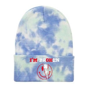 Confused Skull I'm Broken Invisible Illness I'm OK Broken Tie Dye 12in Knit Beanie