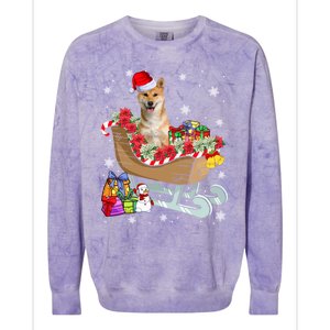 Cute Shiba Inu Dog Christmas Santa Hat Xmas Puppy Lover Cute Gift Colorblast Crewneck Sweatshirt