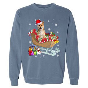 Cute Shiba Inu Dog Christmas Santa Hat Xmas Puppy Lover Cute Gift Garment-Dyed Sweatshirt