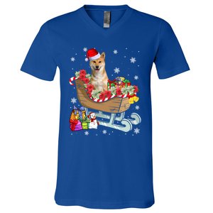 Cute Shiba Inu Dog Christmas Santa Hat Xmas Puppy Lover Cute Gift V-Neck T-Shirt