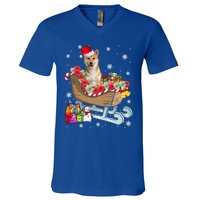 Cute Shiba Inu Dog Christmas Santa Hat Xmas Puppy Lover Cute Gift V-Neck T-Shirt