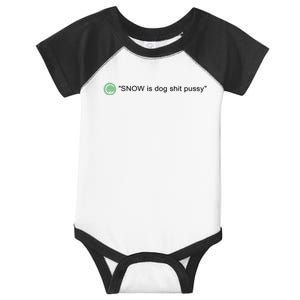 Codestrap411 Snow Is Dog Shit Pussy New Infant Baby Jersey Bodysuit