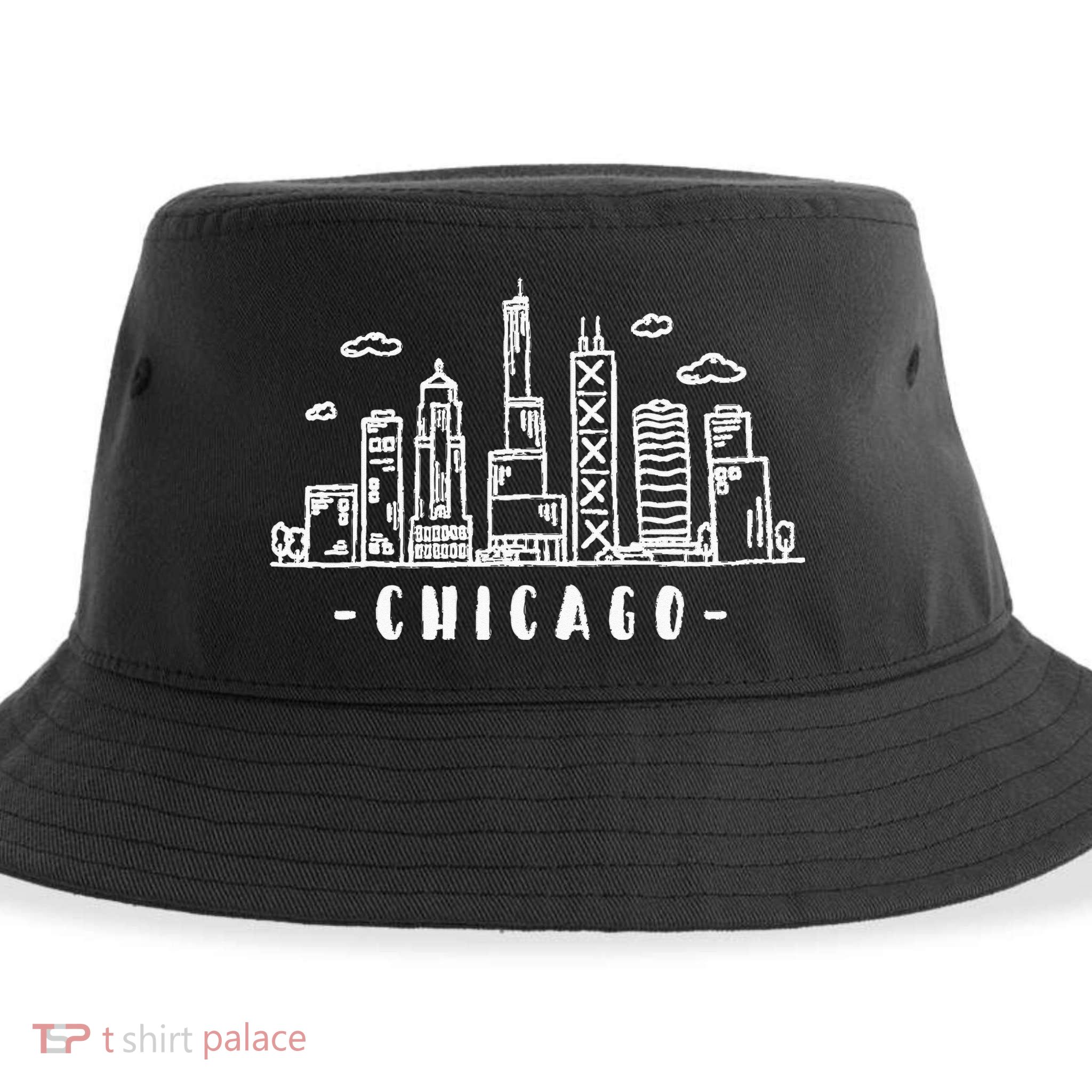 Chicago Skyline Illinois Vintage Sustainable Bucket Hat