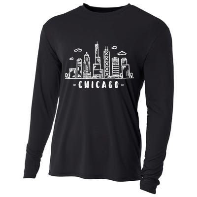 Chicago Skyline Illinois Vintage Cooling Performance Long Sleeve Crew