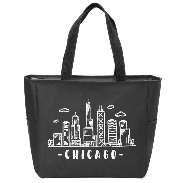 Chicago Skyline Illinois Vintage Zip Tote Bag
