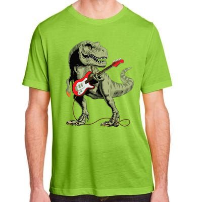 Cool Sarcastic Illustration TRex Dinosaur Playing Guitar Adult ChromaSoft Performance T-Shirt