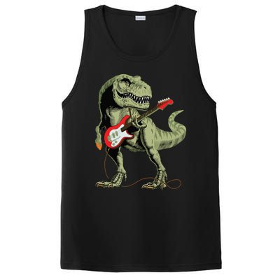 Cool Sarcastic Illustration TRex Dinosaur Playing Guitar PosiCharge Competitor Tank