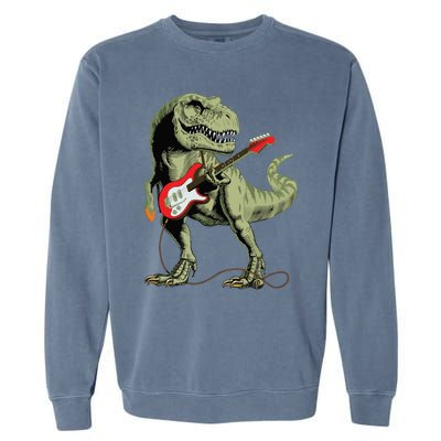 Cool Sarcastic Illustration TRex Dinosaur Playing Guitar Garment-Dyed Sweatshirt