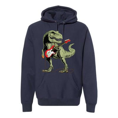 Cool Sarcastic Illustration TRex Dinosaur Playing Guitar Premium Hoodie