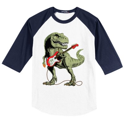 Cool Sarcastic Illustration TRex Dinosaur Playing Guitar Baseball Sleeve Shirt