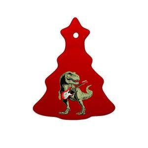 Cool Sarcastic Illustration TRex Dinosaur Playing Guitar Ceramic Tree Ornament