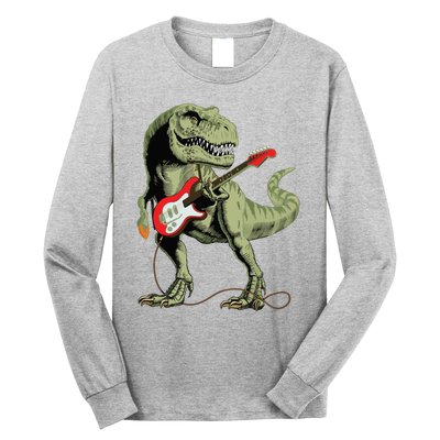 Cool Sarcastic Illustration TRex Dinosaur Playing Guitar Long Sleeve Shirt