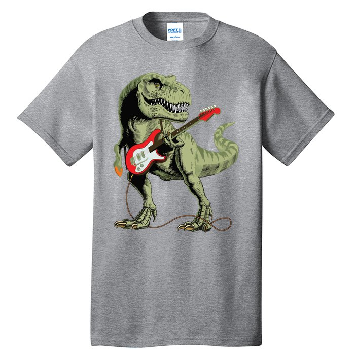 Cool Sarcastic Illustration TRex Dinosaur Playing Guitar Tall T-Shirt