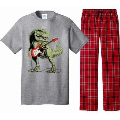 Cool Sarcastic Illustration TRex Dinosaur Playing Guitar Pajama Set