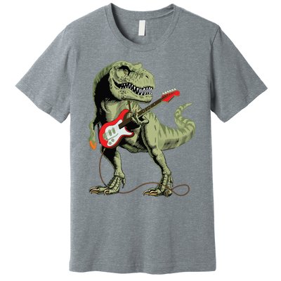 Cool Sarcastic Illustration TRex Dinosaur Playing Guitar Premium T-Shirt