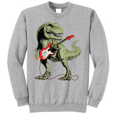 Cool Sarcastic Illustration TRex Dinosaur Playing Guitar Tall Sweatshirt