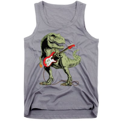 Cool Sarcastic Illustration TRex Dinosaur Playing Guitar Tank Top