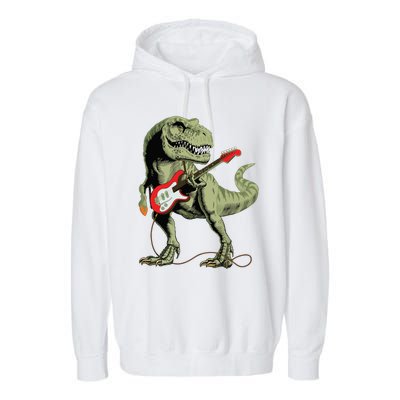 Cool Sarcastic Illustration TRex Dinosaur Playing Guitar Garment-Dyed Fleece Hoodie