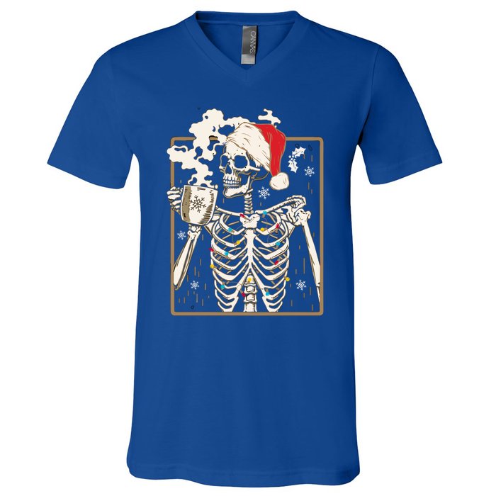 Christmas Skeleton Ing Coffee Halloween Costumes Gift V-Neck T-Shirt