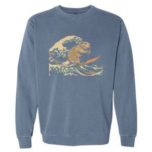 Capybara Surfing Japanese Wave Surfer Animal Funny Capybara Garment-Dyed Sweatshirt