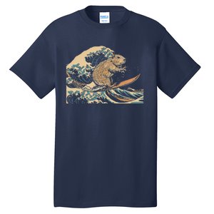 Capybara Surfing Japanese Wave Surfer Animal Funny Capybara Tall T-Shirt