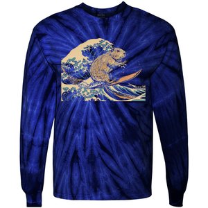 Capybara Surfing Japanese Wave Surfer Animal Funny Capybara Tie-Dye Long Sleeve Shirt