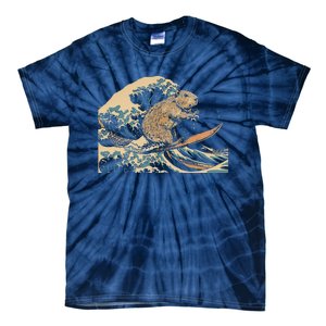 Capybara Surfing Japanese Wave Surfer Animal Funny Capybara Tie-Dye T-Shirt