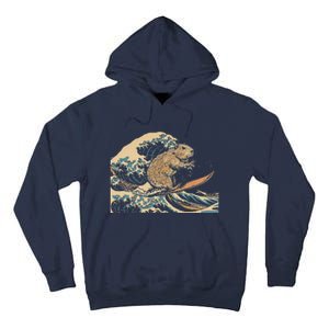 Capybara Surfing Japanese Wave Surfer Animal Funny Capybara Tall Hoodie