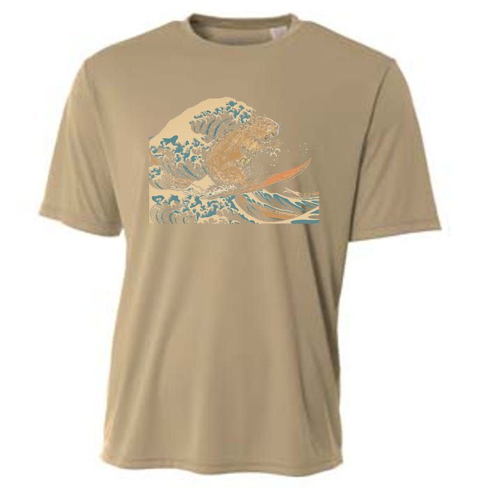 Capybara Surfing Japanese Wave Surfer Animal Funny Capybara Cooling Performance Crew T-Shirt