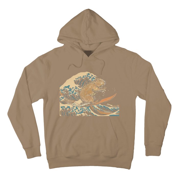 Capybara Surfing Japanese Wave Surfer Animal Funny Capybara Hoodie