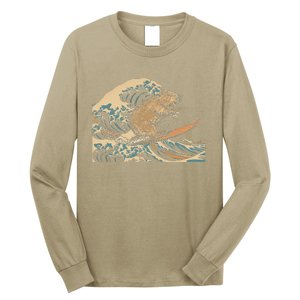 Capybara Surfing Japanese Wave Surfer Animal Funny Capybara Long Sleeve Shirt